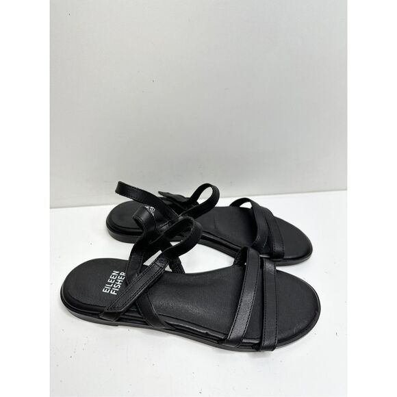 Eileen Fisher Sandals Womens Size 5 Black Leather Open Toe Ankle Strap - Picture 2 of 8